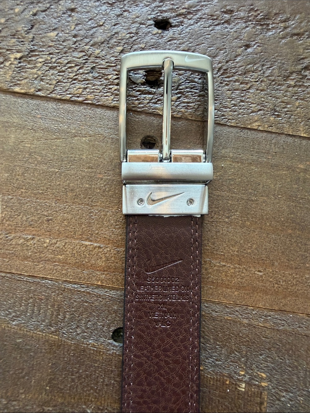 Nike Reversible Black Brown Leather Belt with Silver Buckle and Logo Casual XL